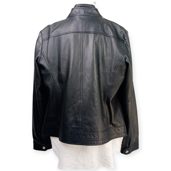 Laundry by Shelli Segal SZ XL Genuine Leather Jacket Gold Trim Buttery Soft - Picture 7 of 10